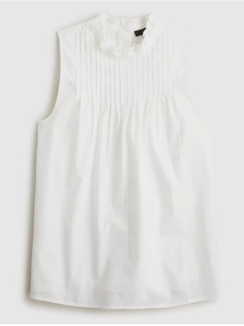 J. Crew White Sleeveless Pintuck Ruffle Neck Blouse